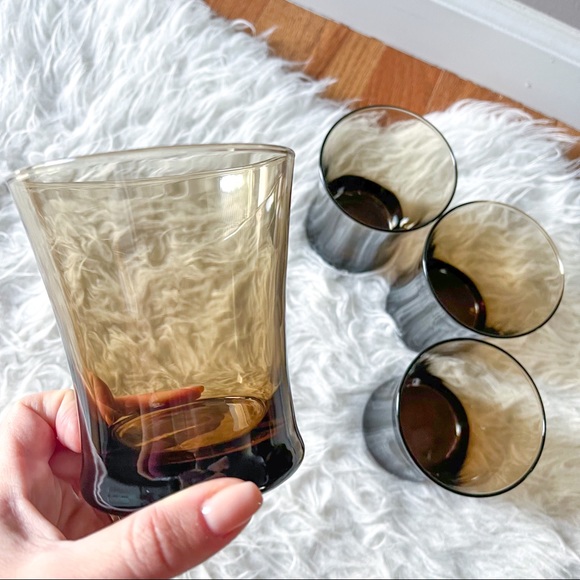 Set of 4 - Vintage Mid-Century Tawny Smoke Brown Glasses